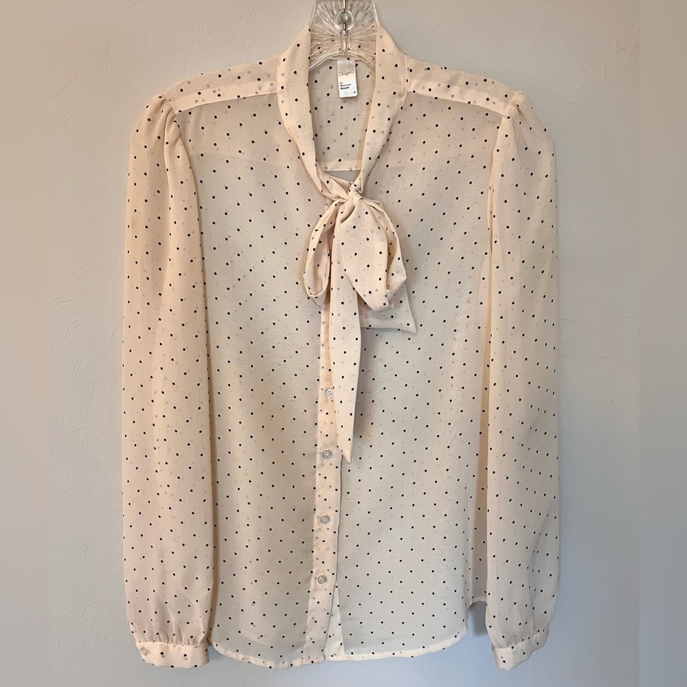 Chiffon by American Apparel polka dot tie blouse